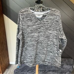 Tek Gear Grey and White Marble Long‎ Sleeve Fleece V-Neck Top
